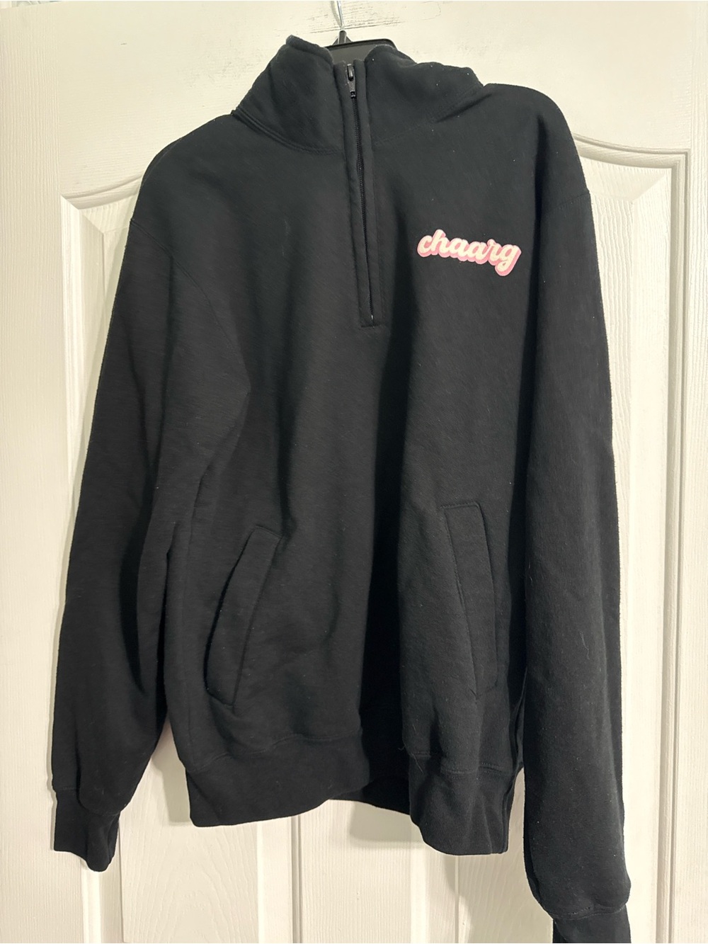 Champion Black Half-Zip Turtleneck Pullover with Pink Logo